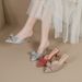 Rhinestone Bowknot Peep Mules For Women Summer 2024 New Pointed Toe Stiletto High Heel Elegant Sandals_vogvips.com