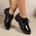 British Style Women's Lace-Up Loafers Plus Size Round Toe Dress Shoes Retro Style Spring Collection Size 43 Black Low Heel_vogvips.com