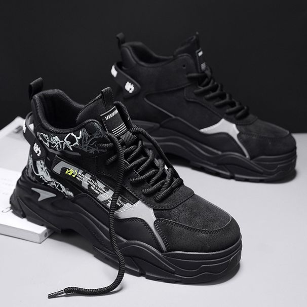 European Warm Series Autumn New Men's High-top Sports With Leather Patchwork Pattern Thick Sole Fashion Martin Boots_vogvips.com