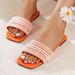 Luxury Dign Pearls Beaded Flat Sandals Summer 2026 Comfortable Soft Sole Square Toe Slippers Women Beach Non Slip_vogvips.com