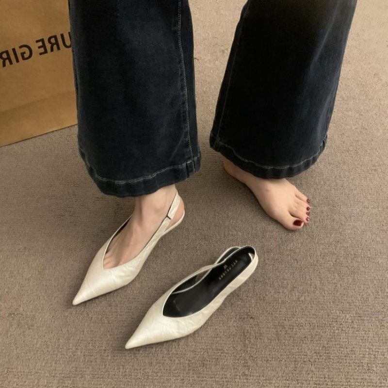 Women's French-Inspired Pointed Toe Block Heel Sandals - Elegant Open Back Mules In Black, Beige, Silver, And Leopard Print Pointed Toe Shoes._vogvips.com