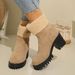 Winter Warm Plus Size Women's High Heeled Cotton Shoes Chunky Heel Platform Boots With Belt Buckle Fur Lined Toe_vogvips.com