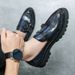 2023 New Large Size Double Pin Buckle Loafers For Men Patent Leather Glossy Thick Heel Platform Height Increasing_vogvips.com