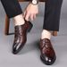 Euro Step First Layer Cowhide British Style Men's Genuine Autumn Pointed Business Formal Alligator Pattern Brown Leather Shoes_vogvips.com