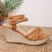 Summer Women's Plus Size Wedge Sandals Fashion Platform High Heel European American Style Straw Denim_vogvips.com