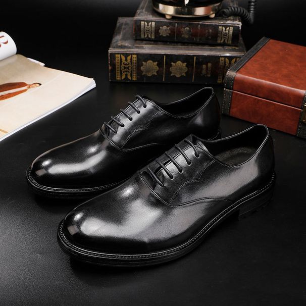 Plus-size leather shoes Business dress shoes men's British vintage washed horse shoes wedding shoes_vogvips.com