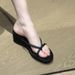 Black Thick-soled Women's Flip-flops For Outdoor Wear, Summer 2025 New Model, Wedge Heel, Non-slip, Height-increasing,_vogvips.com
