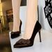 3255-H67 European And American Style Banquet Heels Stiletto Waterproof Platform Shallow Pointed Toe Velvet Flower Ultra_vogvips.com