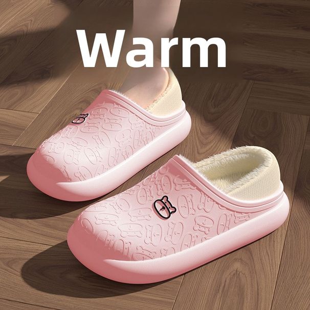 Waterproof Home Bear Cotton Shoes For Women, Autumn And Winter Warm Couple Thick Sole Closed Heel Outdoor Fleece Lined_vogvips.com