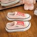 Women's 2025 New Round Toe Slip On Canvas Casual Shoes Soft Sole Comfortable Lazy Loafers_vogvips.com