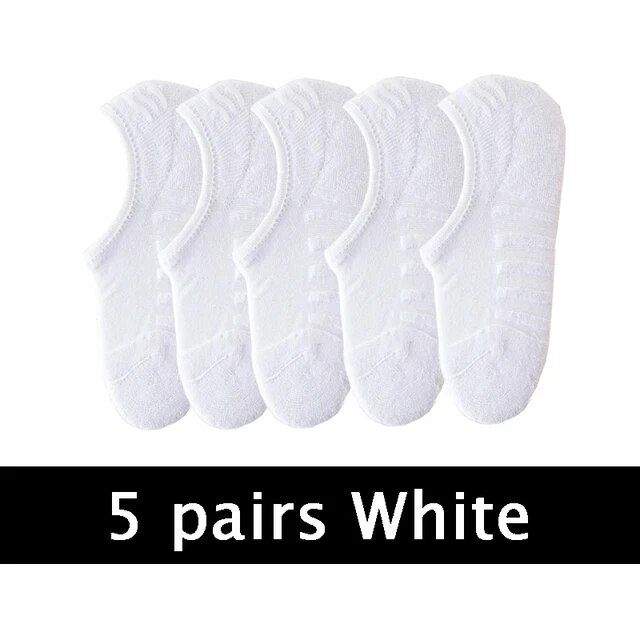 5Pairs Men Towel Bottom Boat Sport Sweat Breathes Silicone Anti-Slip Invisible Socks Spring Summer New Casual Fashion_vogvips.com