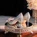 Silver Glitter New Cinderella Wedding Stiletto Heel, Pointed Toe, Shallow Mouth, European And American Style Crystal_vogvips.com