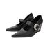 First Encounter Season 2026 Spring/Summer Black Pointed Toe High Heels Women's Belt Buckle Wedge Heel Shallow_vogvips.com