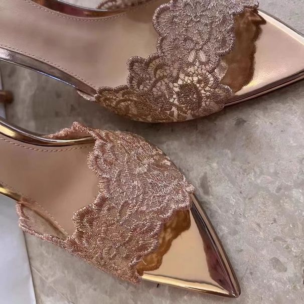 Internet Celebrity Pointed Toe Party High Heels For Women 2025 Fashion New Shoes Champagne Gold Sexy Embroidered_vogvips.com