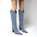Women's Winter Fashion High Heeled Boots Square Toe Denim Chunky Heel European American Style Western Riding Boots_vogvips.com