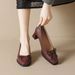 Weiwei Lady 268-3 French Retro Black Commuting High Heels Square Toe Bow Shallow Single Shoes For Women Spring_vogvips.com