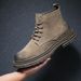 European Warm Series Brown Martin Autumn High-top British Style Work Boots Men's Waterproof Anti-slip Mid-top Leather Shoes_vogvips.com