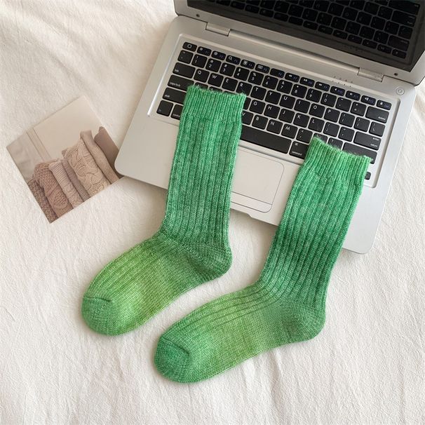 Trendy Gradient Knit Socks For Men And Women - Soft Cotton Blend, Mid-Calf Height, Double-Needle Stitched, Warm & Breathable For Winter All Seasons_vogvips.com