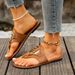 New Plus Size Fashionable Flat Bottomed Sandals With Round Toe And Metal Buckle Flip Flops_vogvips.com