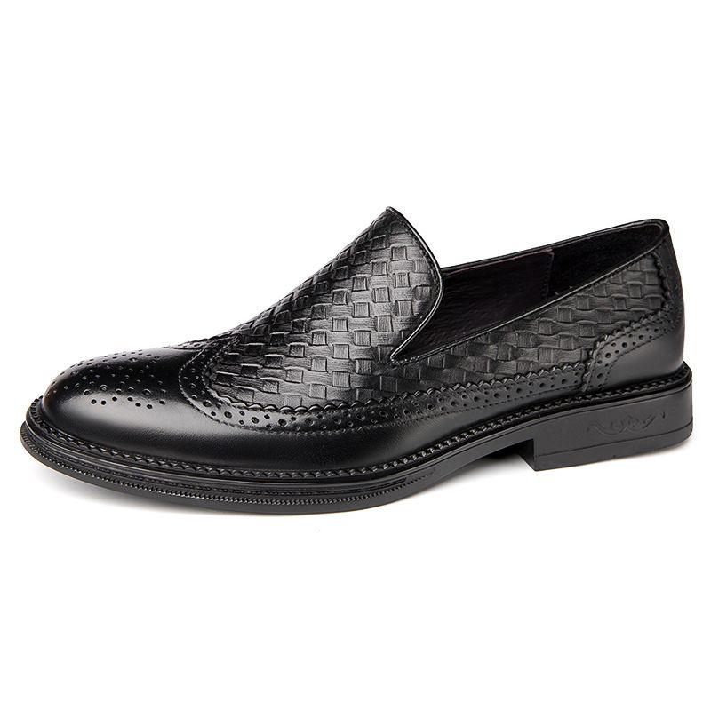 Euro Step Men's Brogue Business Formal Leather Slip-On Top Layer Cowhide Lazy Breathable British Style Casual Shoes For Men_vogvips.com