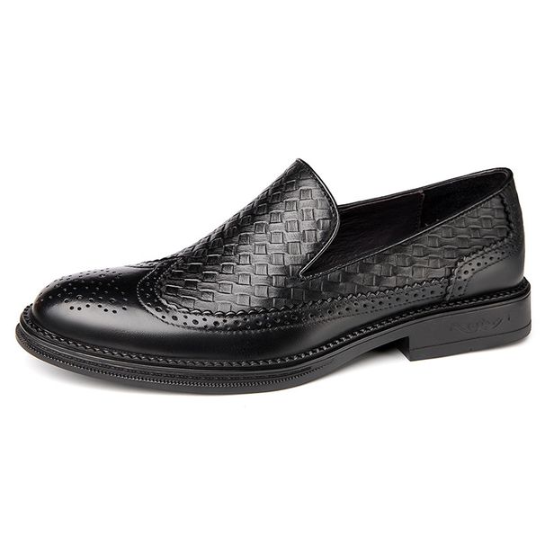 Euro Step Men's Brogue Business Formal Leather Slip-On Top Layer Cowhide Lazy Breathable British Style Casual Shoes For Men_vogvips.com