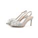 French Style Crystal Silver Bow High Heels Women Shallow Mouth Stiletto Pointed Toe Closed Back Sandals Wedding Bride_vogvips.com