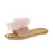 Summer Linen Personalized Floral Slide Sandals For Women With Pearls And Mesh, Fairy Style, Non-Slip Soft Sole Home_vogvips.com