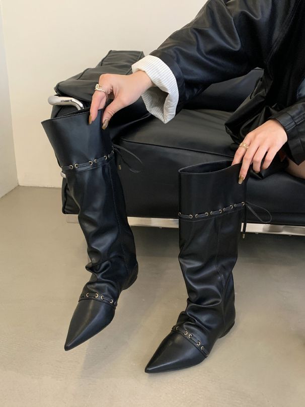 2025 Early Autumn New Over-the-Knee Foldable Two-Way Wear Pointed Toe Long Versatile Slouch Women's Niche Fashion Boots_vogvips.com