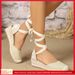 Women's Hemp Rope Wedge Sandals Lace Up Hollow Toe Roman Style Plus Size Comfortable Summer Shoes_vogvips.com