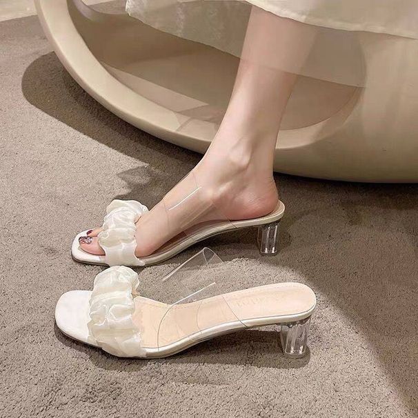 Transparent High-heeled Shoes, Summer Crystal Chunky Heel For Women, 2026 New Style Sandals, Half-slippers, French_vogvips.com