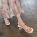 Atmospheric Vibe~Rhinestone Bowknot Toe-post Transparent For Women, Chunky Heel Crystal White High-heeled Sandals And_vogvips.com