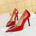 6122-3K66 Banquet Heels Women's Slim Ultra High Heels, Lacquer Leather, Shallow Mouth, Pointed Water Diamond Metal_vogvips.com