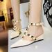 599-19 French Style Wedge Heel Pointed Toe Sandals For Women Classic Rivet Design One-Strap Comfortable Closed-Toe_vogvips.com