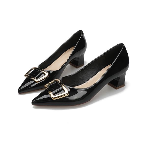 2025 Spring New Mid-Heel Women's Single Thick Heel High Heels Patent Leather Red Wedding Pointed Toe Shallow Mouth_vogvips.com