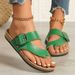 Large-sized Flat-bottomed Buckle-toe Flip-flops For Women With Belt Buckles Worn Over Beach Sandals_vogvips.com
