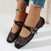 Women's Flat French Style Mary Jane Shoes Breathable Mesh Square Toe Cross Strap Fashion Shoes New 2025 Style_vogvips.com