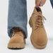 Men's Chunky Sole Derby Boots Retro Suede Workwear Style Fashionable High-Top Martin Boots In Camel & Black_vogvips.com
