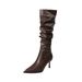 9800-2 Petite Pointed Toe New Thin Heel High Tube Long Fashion Leather Women Boots_vogvips.com