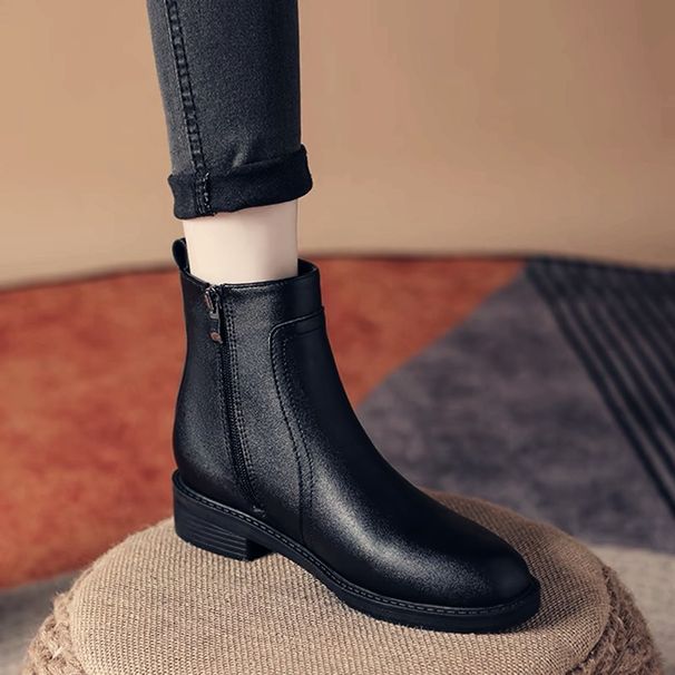 Soft Leather Martin Women, British Style, 2026 Spring And Autumn Single Boots, Flat Heel, Fleece-lined Short_vogvips.com