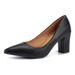 Business Professional High Heels For Women, Formal Pointed Toe Shallow Mouth Single Matte Black Thick Heel Work Shoes,_vogvips.com
