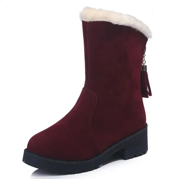 Winter Warm Plush Snow Boots Round Toe Comfortable Flat Solid Color Womens Shoes 240904_vogvips.com