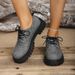 Women's Lace up Denim Platform Loafers Chunky Heel Retro Low Top Single Shoes plus Size Autumn New Style_vogvips.com