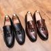 Euro Step Tassel For Men Korean Version British Style Pointed Men's Brogue Thick Sole Slip-On Hairstylist Leather Shoes_vogvips.com