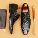 Men's leather shoes crocodile print men's shoes British formal leather shoes Business shoes_vogvips.com