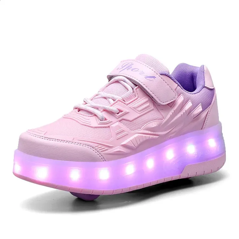 Skate Boys Girls Flashing Lights Two Wheel Roller Led Light Luminous Sneakers Outdoor Casual Shoes Children_vogvips.com