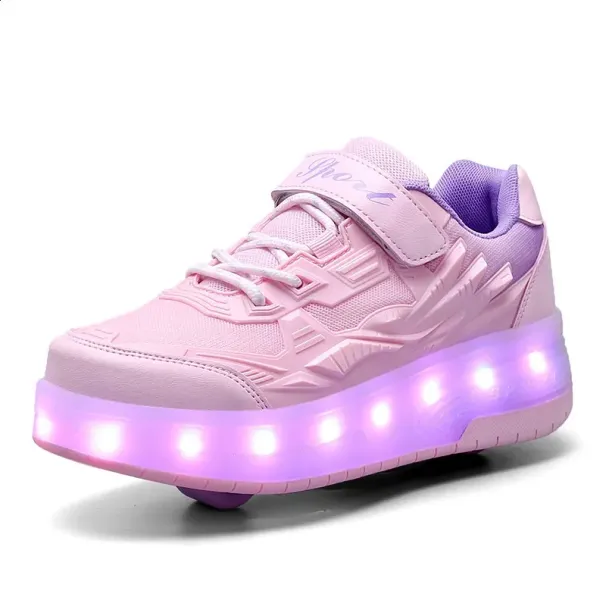 Skate Boys Girls Flashing Lights Two Wheel Roller Led Light Luminous Sneakers Outdoor Casual Shoes Children_vogvips.com