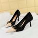 9283-A2 European And American Style Banquet Women's Thin High Heel Shallow Mouth Color Block Pointed Toe Metal Chain_vogvips.com