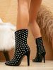 Elegant Pointed Toe Stiletto Boots With Rhinestones - Women's Fashion Mid-Calf Boots_vogvips.com