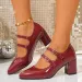 Fashion French Double Buckle Square Heel Single Shoes Women Pointed Toe Shallow Mouth High Heels 251107_vogvips.com
