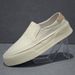 Pure White Men's Spring New Thick-Soled Sneakers Genuine Breathable Slip-On Lazy Loafers Casual Leather Shoes_vogvips.com